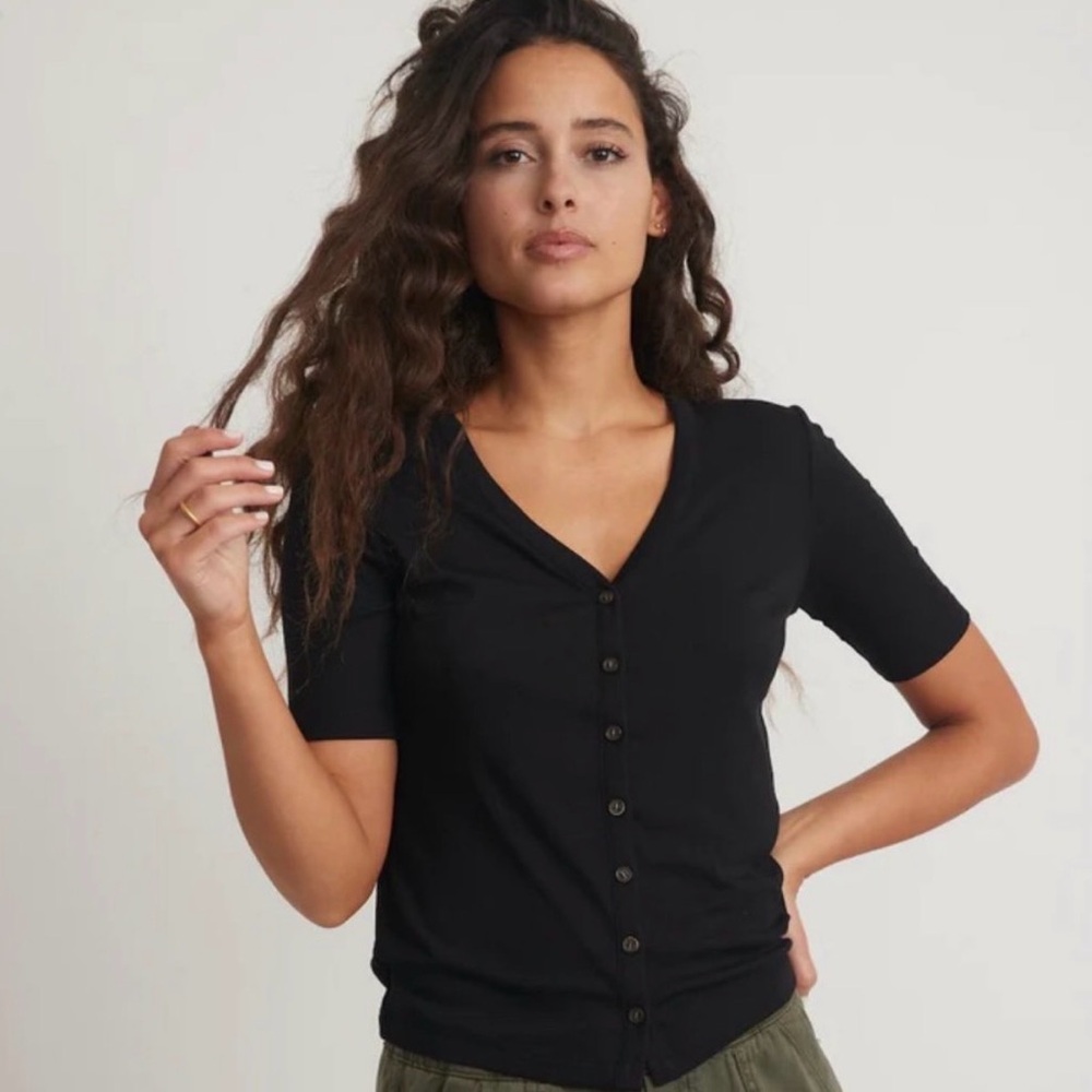 Marine Layer | Lexi Button Through Top | XL | Black